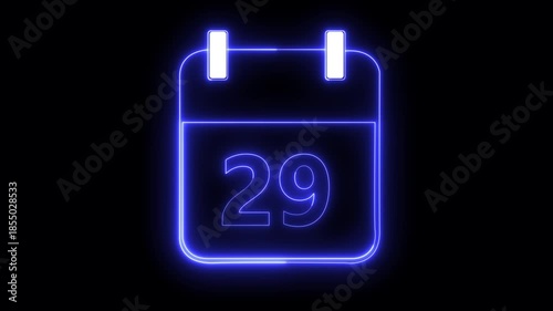 Minimal neon calendar icon deadline date animation. Neon line calendar icon animation for date reminder and schedule.