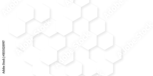 Minimal white hexagon technology  grid paper bee emboss light honeycomb creative polygonal design. abstract geometric science  template texture background.