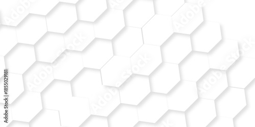 White abstract hexagonal hexagon modern technology. paper creative emboss light honeycomb polygonal web. geometric science and mosaic tile with template texture background.