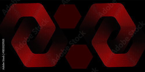 Abstract dark red background with glowing geometric lines. Modern shiny red hexagon lines pattern. Technology futuristic concept. Suit for poster, banner, brochure, cover, flyer. Vector illustration