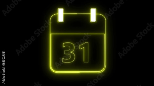 Minimal neon calendar icon deadline date animation. Neon line calendar icon animation for date reminder and schedule.