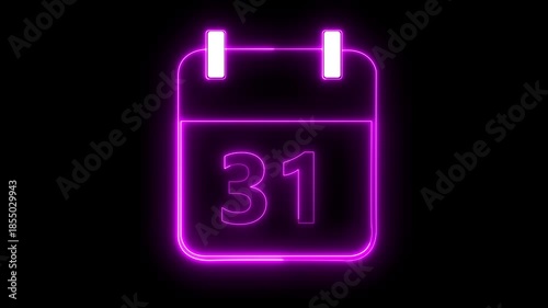 Minimal neon calendar icon deadline date animation. Neon line calendar icon animation for date reminder and schedule.