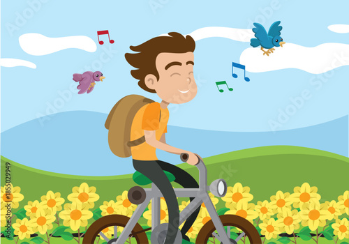 cyclist on a meadow