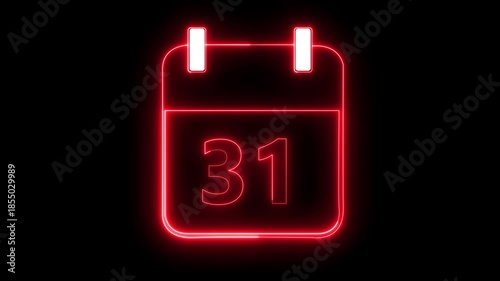 Minimal neon calendar icon deadline date animation. Neon line calendar icon animation for date reminder and schedule.