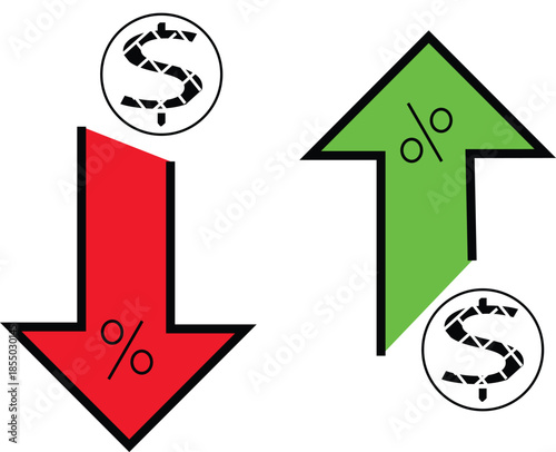 Financial growth vector icon set dollars trend in market.
signs of business growth chart and finance report.