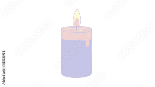 A lit candle with a gently flickering flame, casting a soft glow on a pastel background