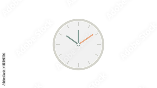 Simple analog clock with light gray face and colored hour and minute hands