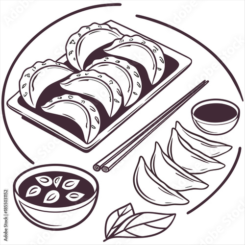 Gyoza japanese food dumpling ravioli plate