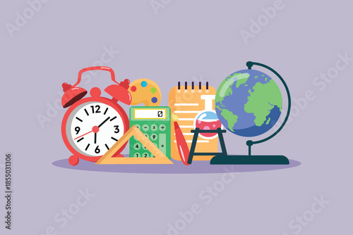 School subject complete tools. School Subject Concept. Colored flat vector illustration isolated