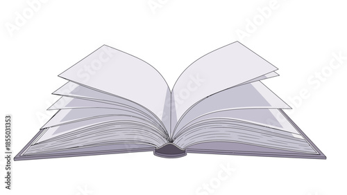 Dynamic illustration of an open book with turning pages, representing learning, literature, and open possibilities