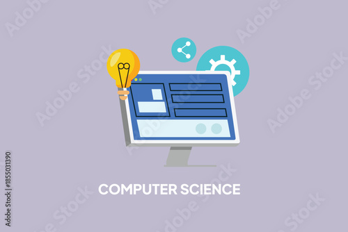 School subject computer science. School Subject Concept. Colored flat vector illustration isolated