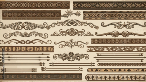 A large collection of old western design elements, embellishment, borders and divider lines.

