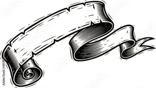 A scroll or banner parchment paper ribbon band in a vintage woodcut style
