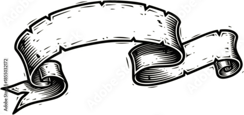 A scroll or banner parchment paper ribbon band in a vintage woodcut style
