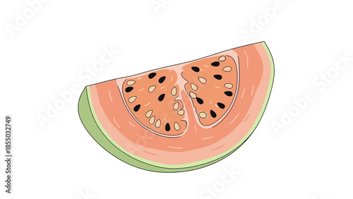 Stylized Guava Illustration with Green Skin and Pink Flesh