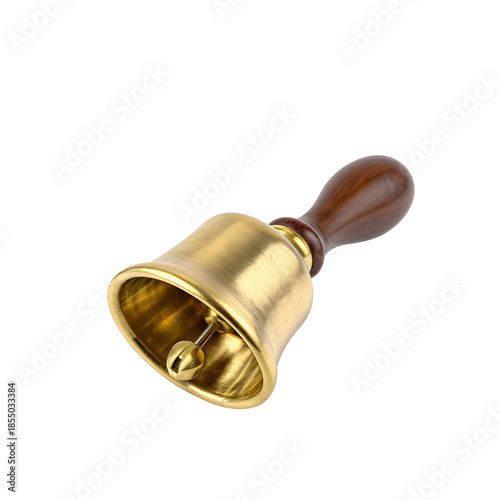Classic Gold Brass Hand Bell with Dark Wood Handle Transparent PNG Easy to Edit Design