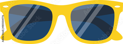 Modern flat style yellow sunglasses icon vector graphic perfect for seasonal travel advertisement fashion lifestyle blog posters and sunny weather theme projects.