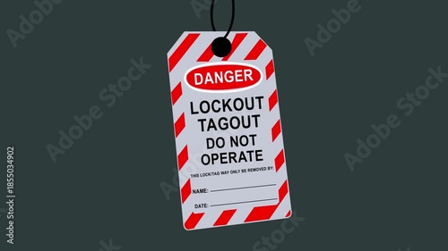 Lockout tagout safety sign hangs on industrial machinery belts to prevent operation and ensure worker protection in hazardous environments 4k video...