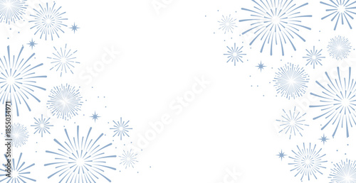 Elegant blue fireworks burst and sparkling stars on clean white background, festive celebration illustration for New Year, holiday party, greeting card, luxury event design, minimalist style vector.