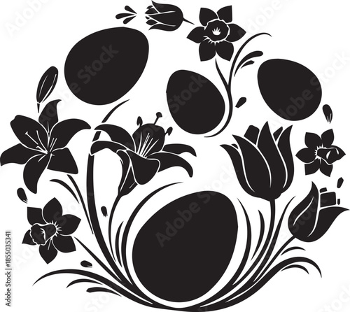 Black and white floral wreath