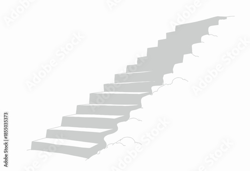 Illustration of a Concrete Staircase Ascending a Rough Slope with Uneven Edges and Visible Wear Alongside Minimalist Design Elements