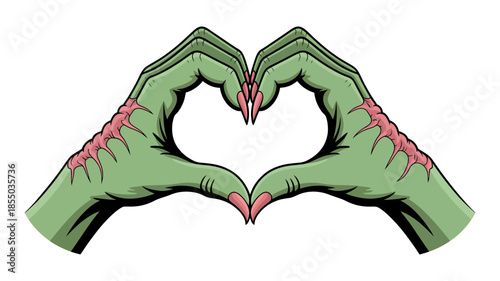 Spooky yet sweet: two ghoulish hands creating a symbol of undead love and affection