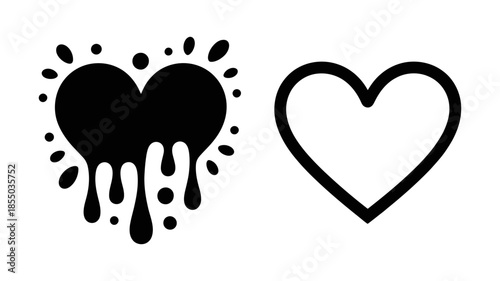 Contrasting heart icons: a bold dripping heart and a simple outlined symbol of love