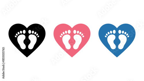 Three vibrant hearts symbolizing new life with adorable baby footprints