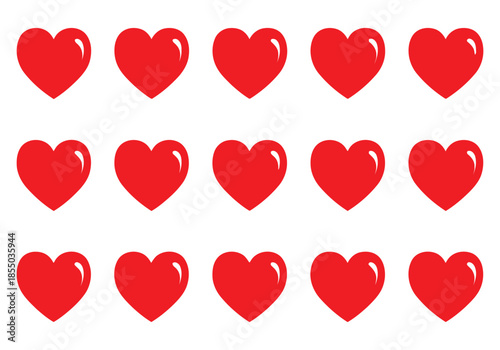 A pattern of vibrant red hearts on a white background