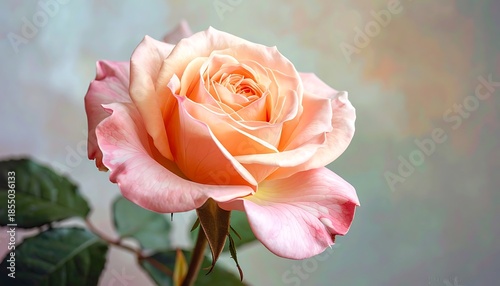 Peach-colored rose with soft petals on a blurred background