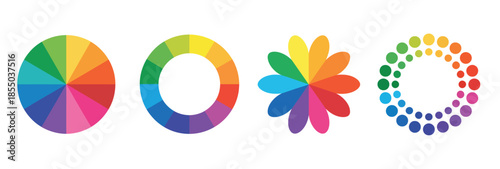 color circle chart with full hue spectrum and vibrant radial palette showing primary, secondary, and tertiary colors for graphic design, art education, painting, and visual branding guides.