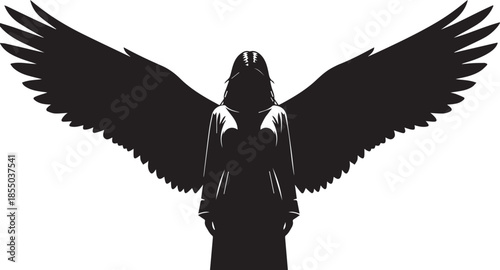 Silhouetted figure with wings