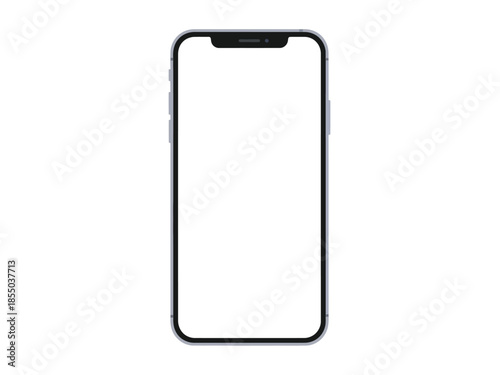 Modern mobile phone with a blank white screen and dark border, perfect for product mockups or digital interface displays