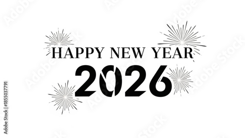 Happy new year 2026 celebration design with fireworks on white background