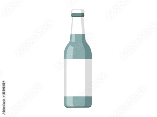 Clear glass bottle with light blue liquid and a blank white label on a white background