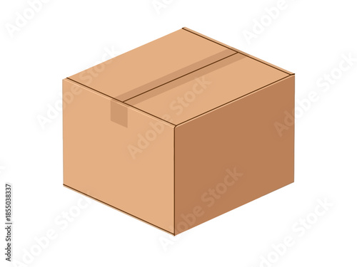 A brown cardboard box with a taped closure, isolated on a white background, suitable for shipping and storage needs
