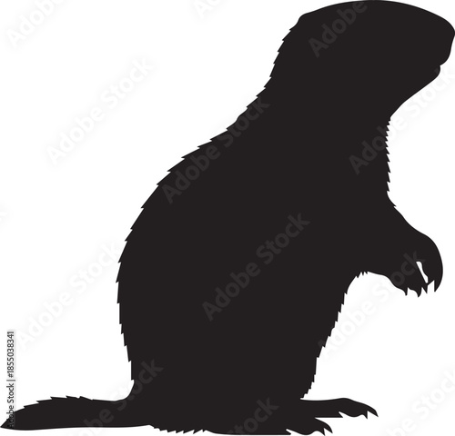 Silhouette of a groundhog standing on its hind legs