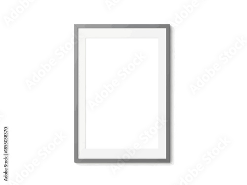 A blank grey picture frame with a white mat, perfect for displaying your cherished memories or artwork, isolated on a white background