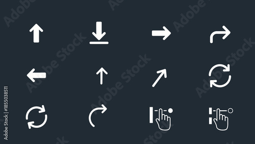 Set of simple white arrows pointing in different directions on dark background.