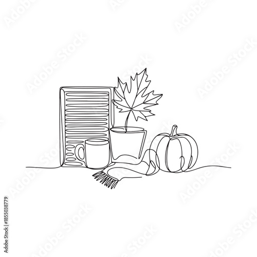 Autumn still life featuring pumpkins maple leaf and cozy fall decor