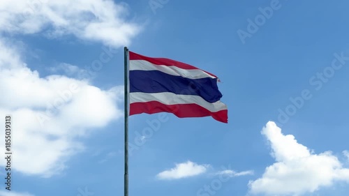 Waving Thai Flag Against Blue Sky