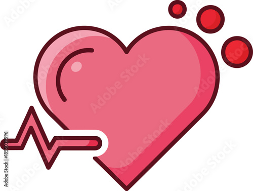 Heart with ekg line isolated on transparent background