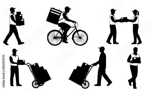 Delivery Service Personnel Carrying Packages and Delivering Items