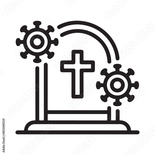 Grave with cross and virus symbols a depiction of pandemic mortality