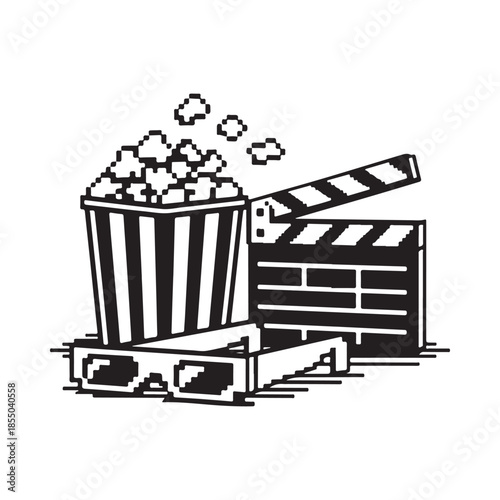 A delightful sketch of popcorn a clapperboard and 3d glasses for movie night