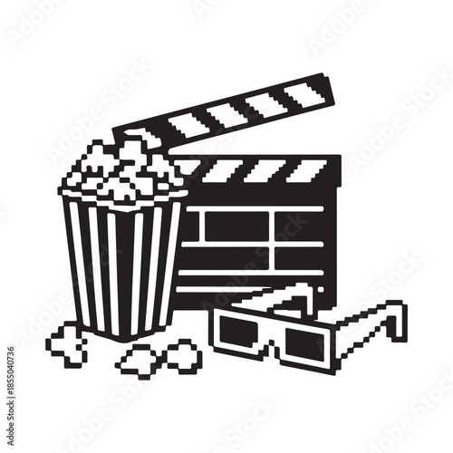 Movie night with popcorn clapperboard and 3d glasses illustration