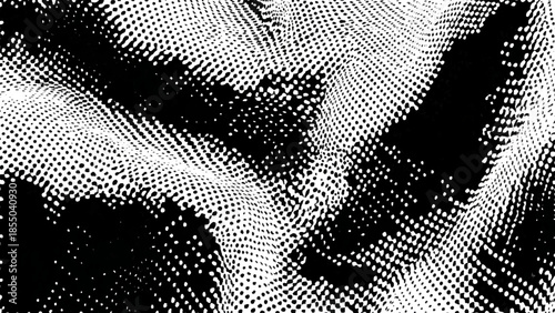 Halftone pattern with wavy lines and dots on black background