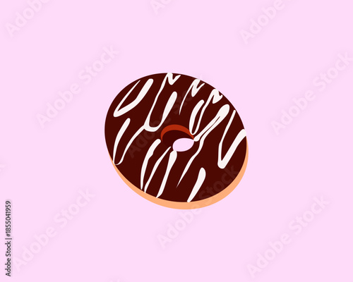 Chocolate Glazed Donut Illustration on Pink Background, Cute Chocolate Donut Flat Illustration Dessert Icon