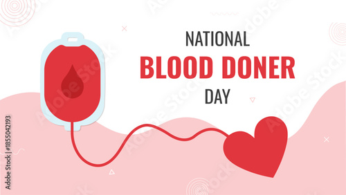 Blood donor day, National blood donation campaign, red and white color background, heart with blood bag, encourage volunteers for charity event