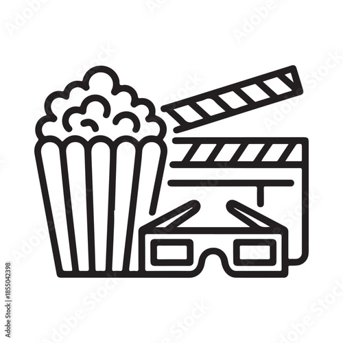 Popcorn clapperboard and 3d glasses a cinematic entertainment illustration